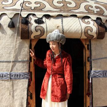 Woman in a yurt