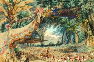 © Brazil, Italy, Carlo Ferrario. Watercolour. Scenery for the opera Il Guarany. 1870. Teatro alla Scala. Milan